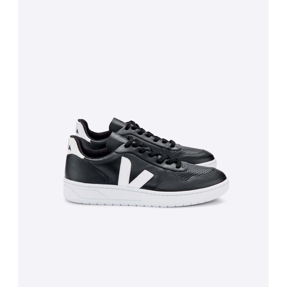 Veja V-10 LEATHER SOLE Men\'s Sneakers Black/White | NZ 321RVD